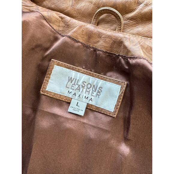 Vintage Wilsons Leather Maxima Large Brown Tan Leather Jacket Blazer Motorcycle - Picture 4 of 9